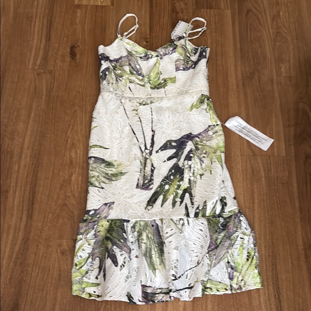 Dress the Population White and Green Midi Dress